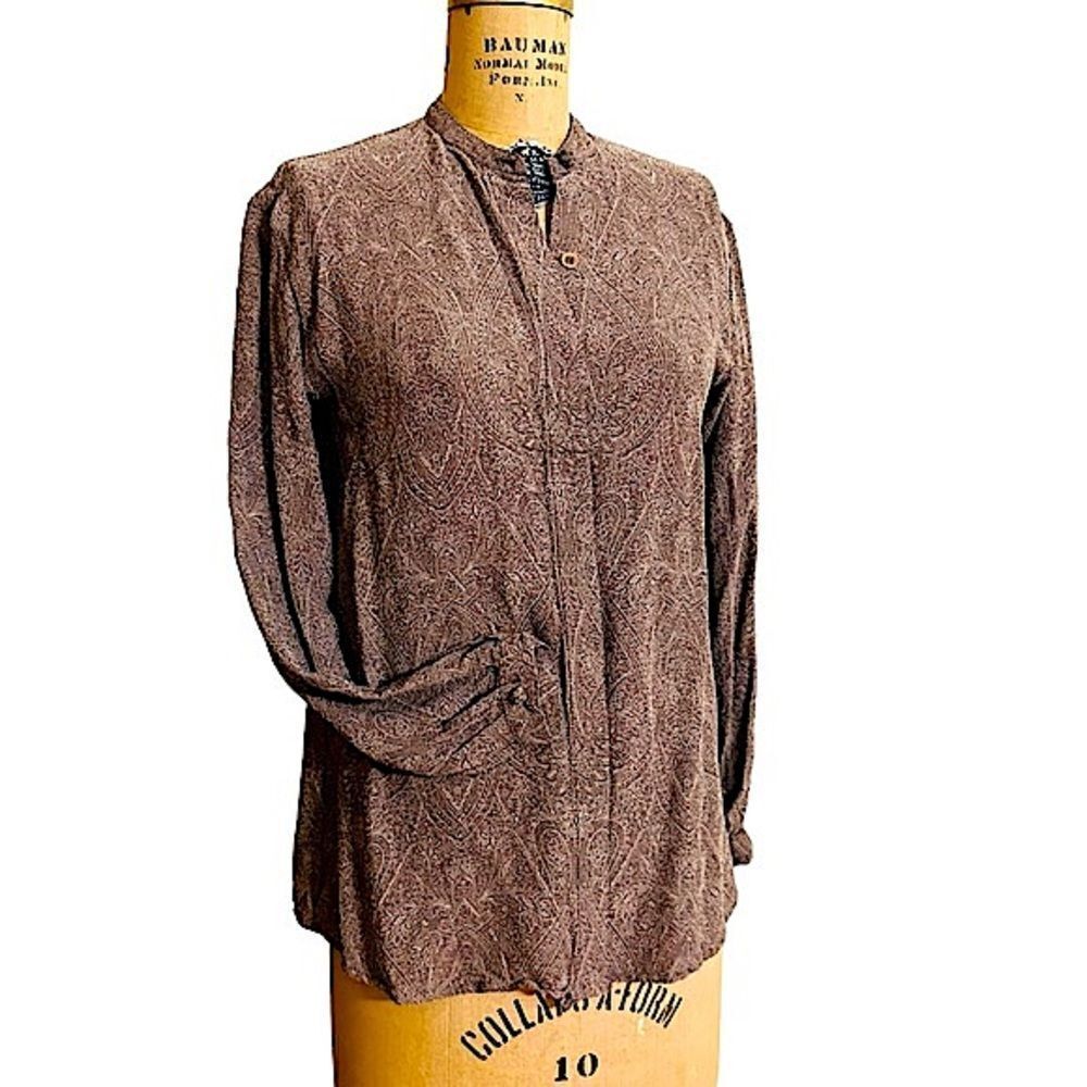 Vintage Joseph Abboud Paisley Taupe band collar long sleeve shirt size 4